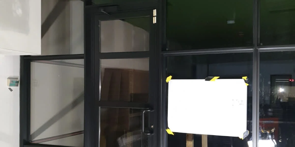 Completed entrance metalwork recoating at BBC Newcastle by Vanda Coatings