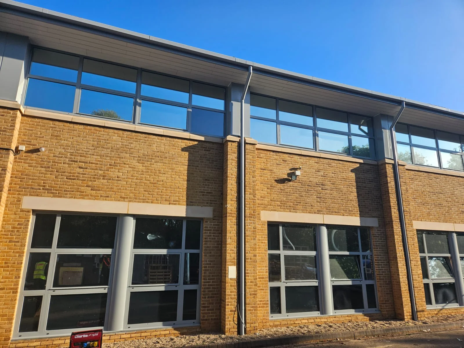 Completed aluminium window respraying at Birmingham Business Park by Vanda Coatings