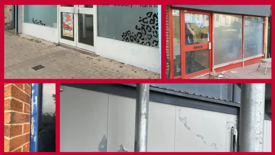 Failing powder coating on commercial aluminium showing flaking, bubbling and edge breakdown