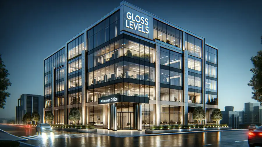 Aluminium window frames showing different gloss finish levels