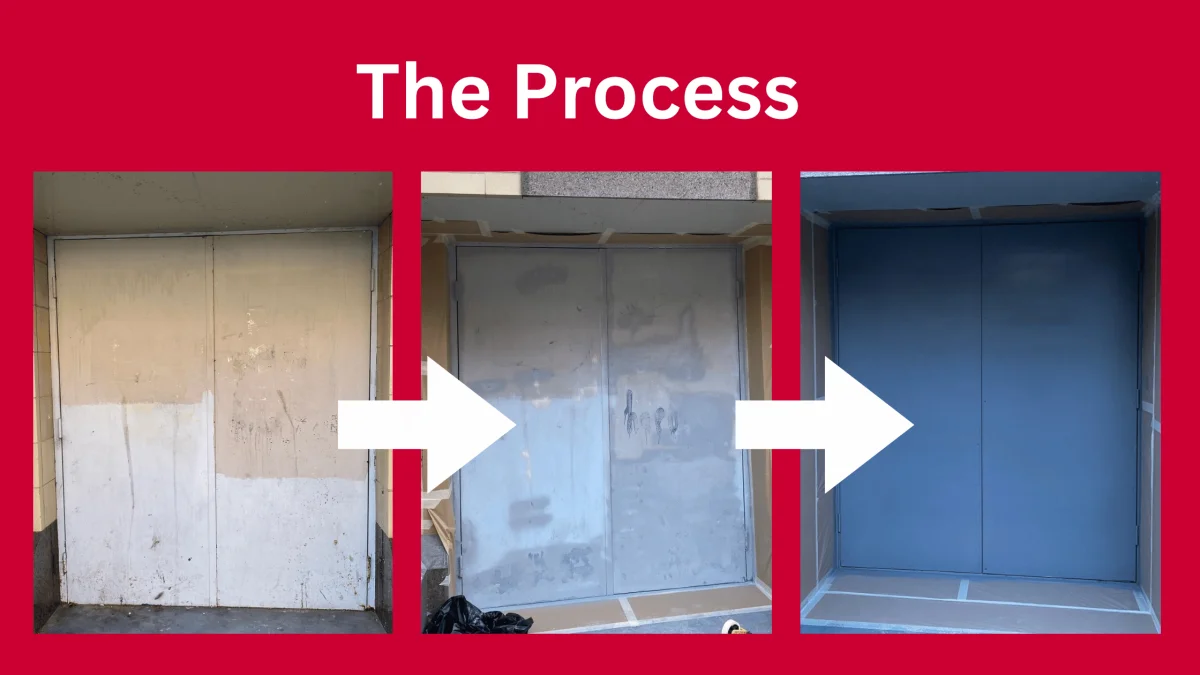 Two-pack acrylic coating being applied to commercial metalwork