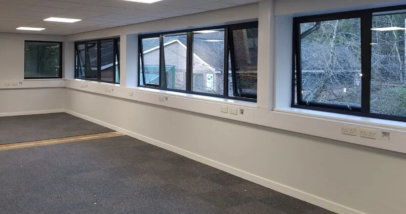 Aluminium window frames after recoating in black