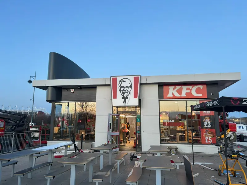KFC exterior cladding and shop front after recoating