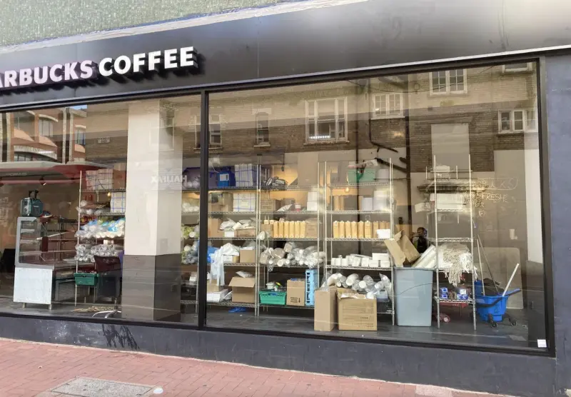 Starbucks shopfront spraying works in progress by Vanda Coatings