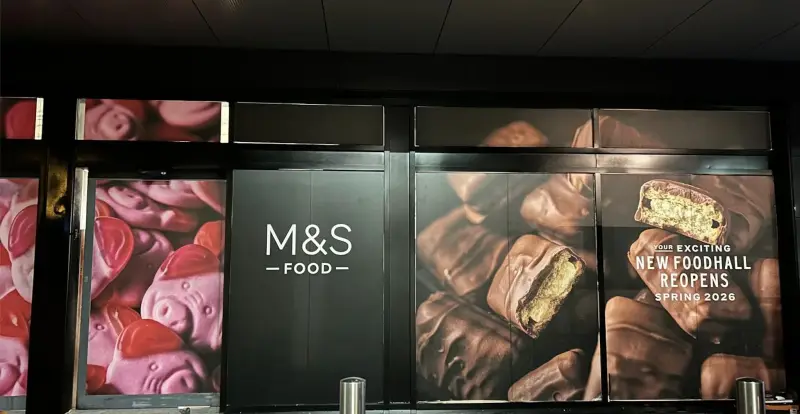 M&S Food shop front spraying by Vanda Coatings