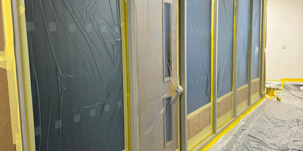 Office interior after spray painting by Vanda Coatings, Leeds commercial building