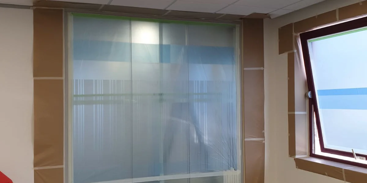 Office interior after spray painting by Vanda Coatings, London commercial building
