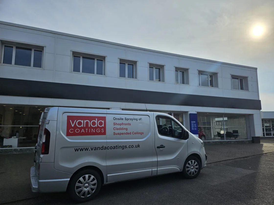 Vanda Coatings van alongside completed fascia spraying on a retail premises